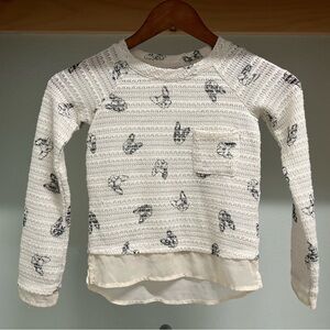 Xhilaration Girls Sweater – White & Black French Bulldog Pattern, Size S (6)
